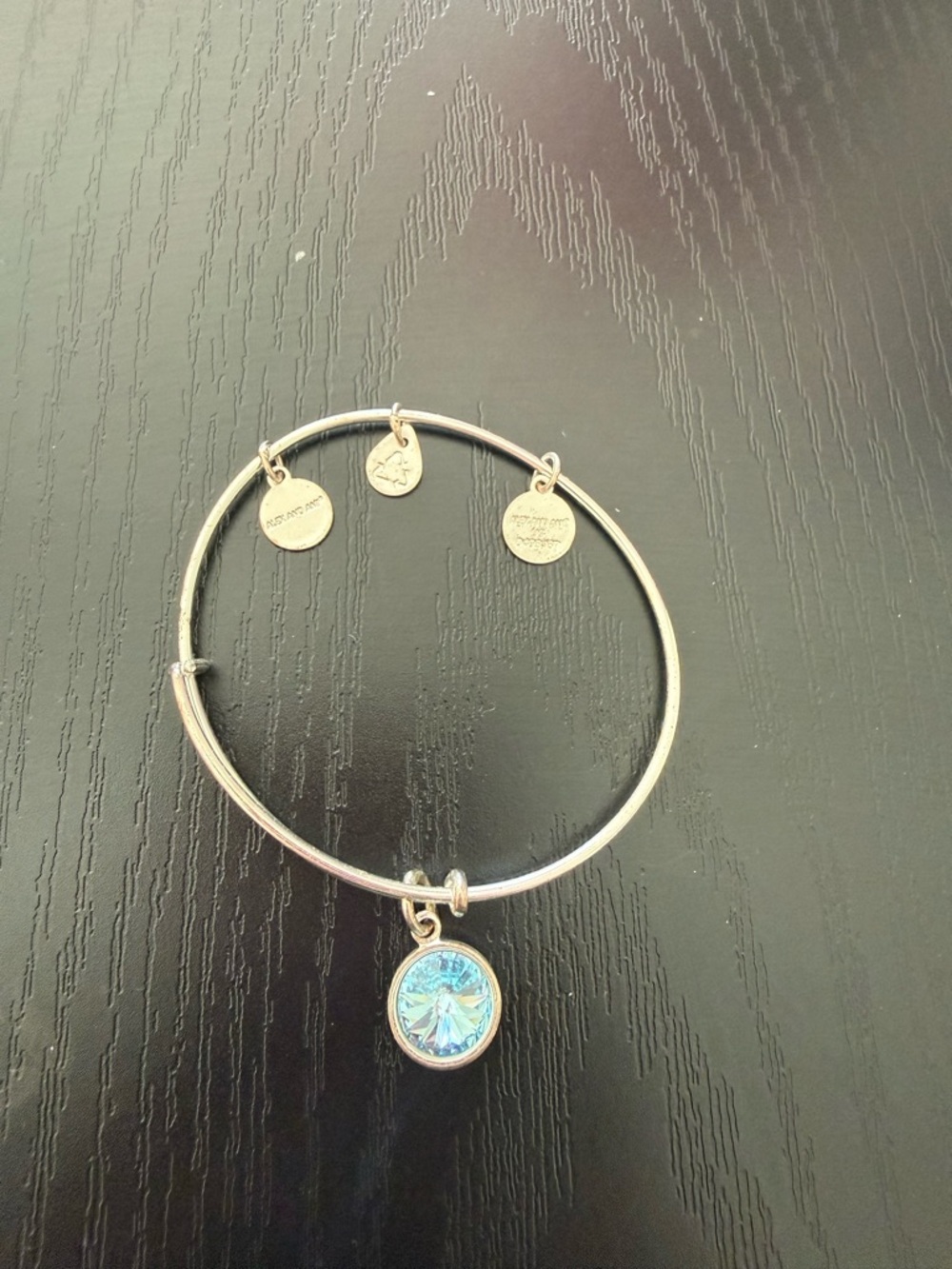 Silver Tone Bangle Bracelet with Blue Crystal Charm